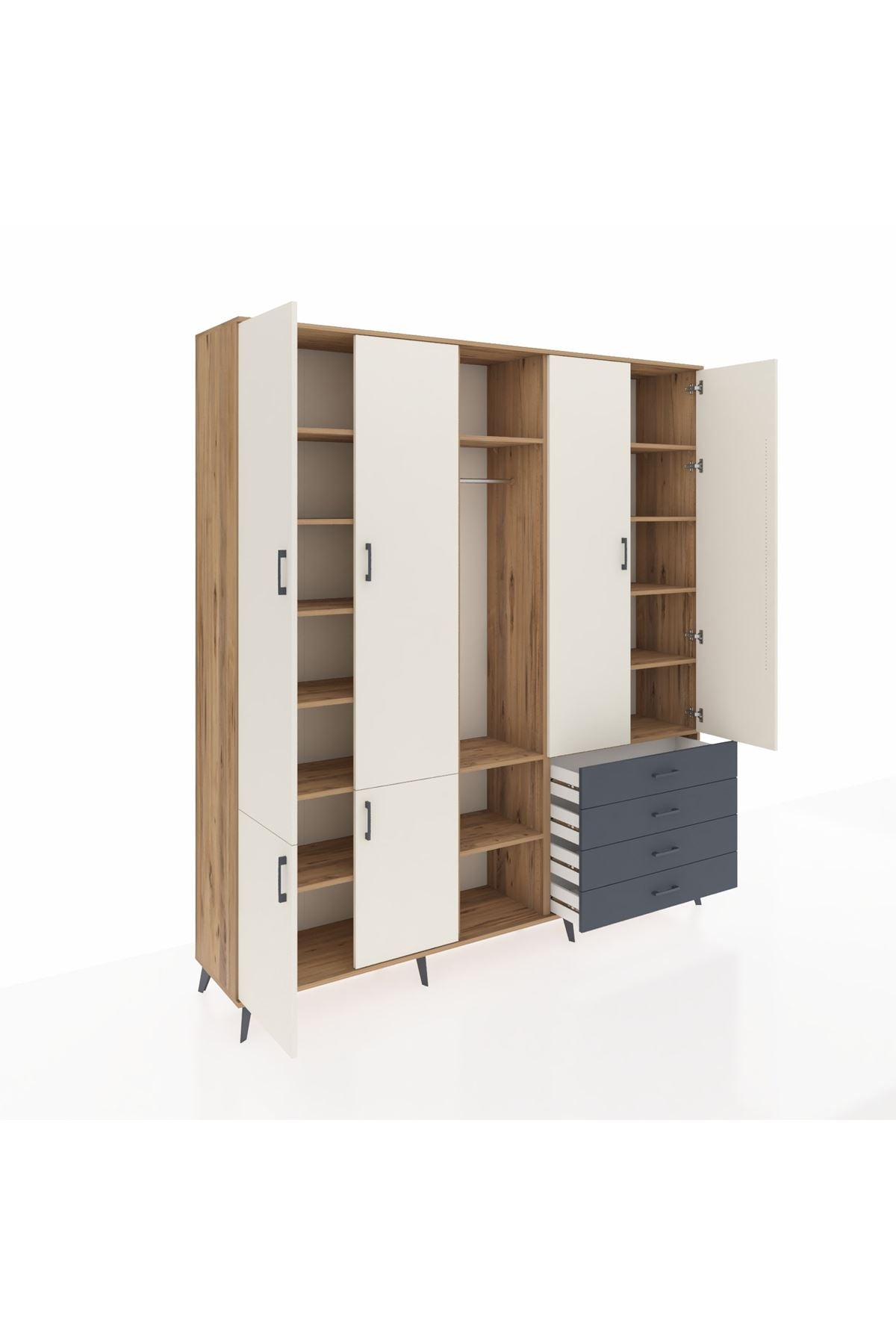 Hyperion Dolap 14 Raflı 4 Çekmeceli Tek Askılı 220x44x243 - S553M022V23B