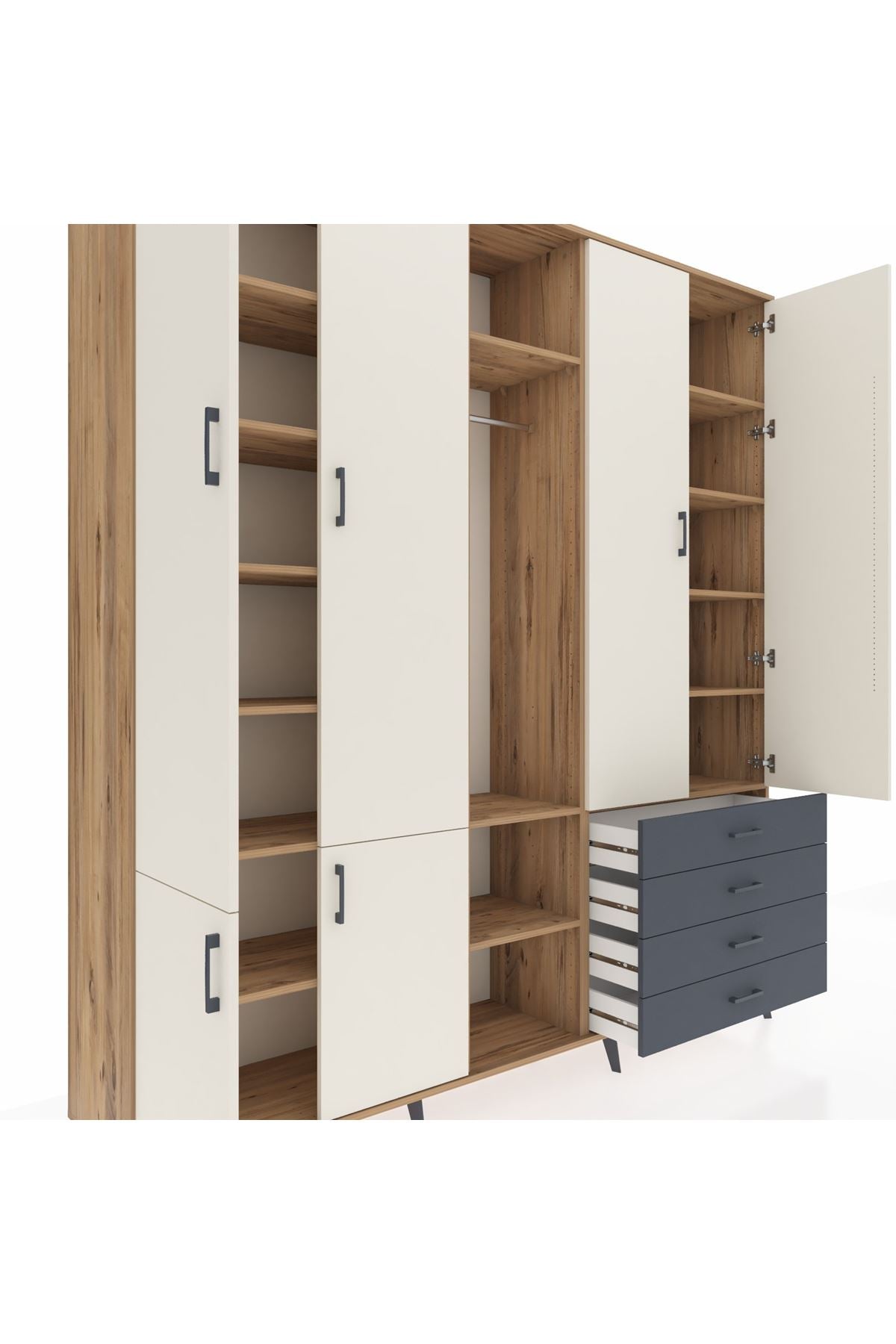 Hyperion Dolap 14 Raflı 4 Çekmeceli Tek Askılı 220x44x243 - S553M022V23B