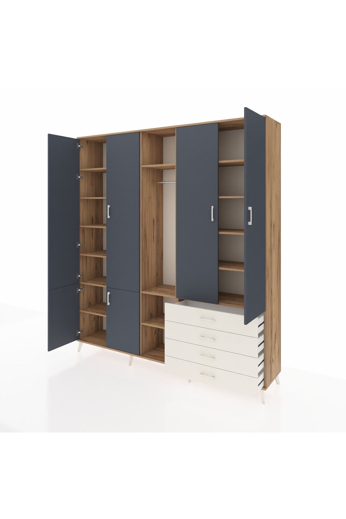 Hyperion Dolap 14 Raflı 4 Çekmeceli Tek Askılı 220x44x243 - S553M022V25B