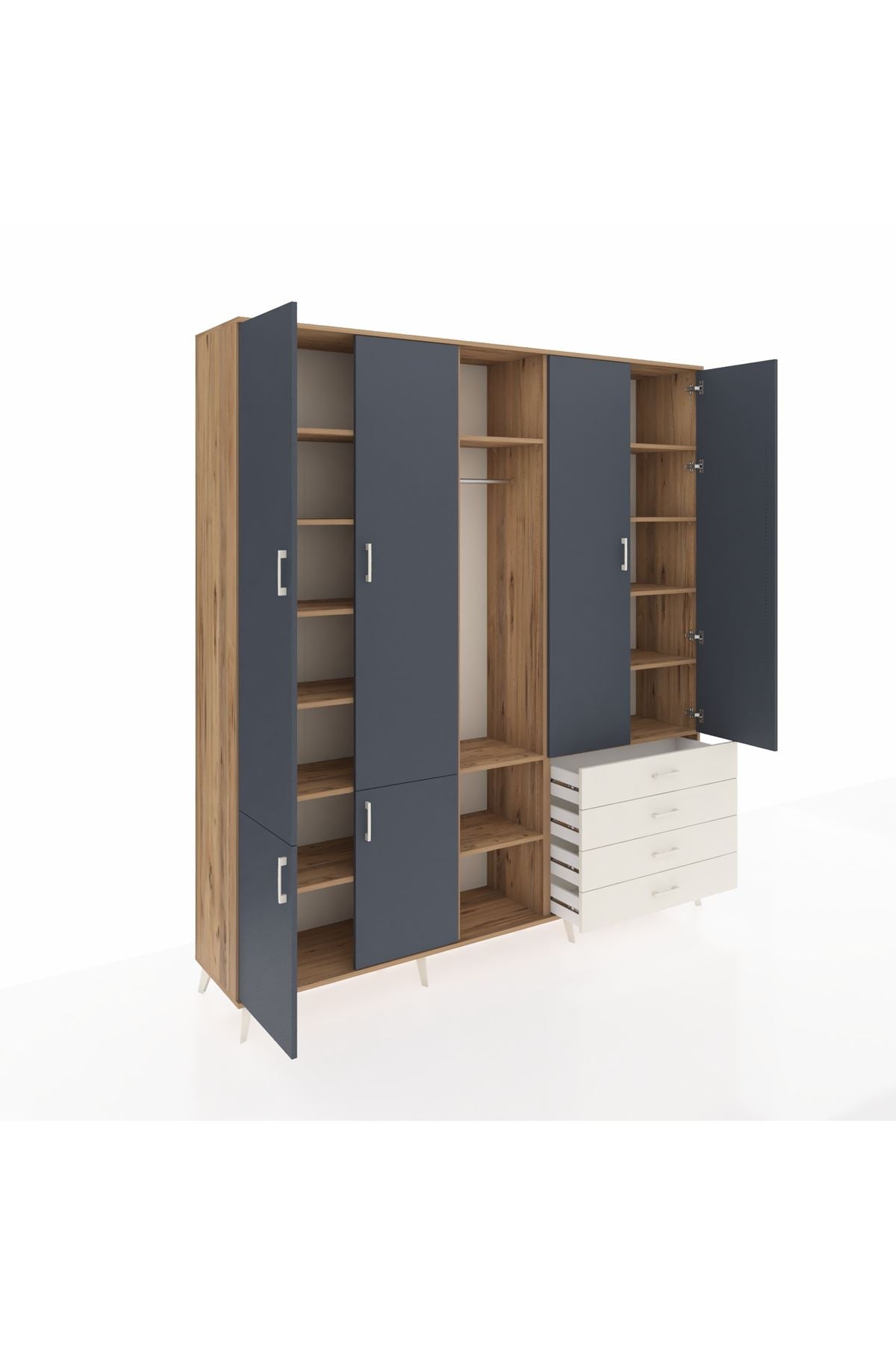 Hyperion Dolap 14 Raflı 4 Çekmeceli Tek Askılı 220x44x243 - S553M022V25B