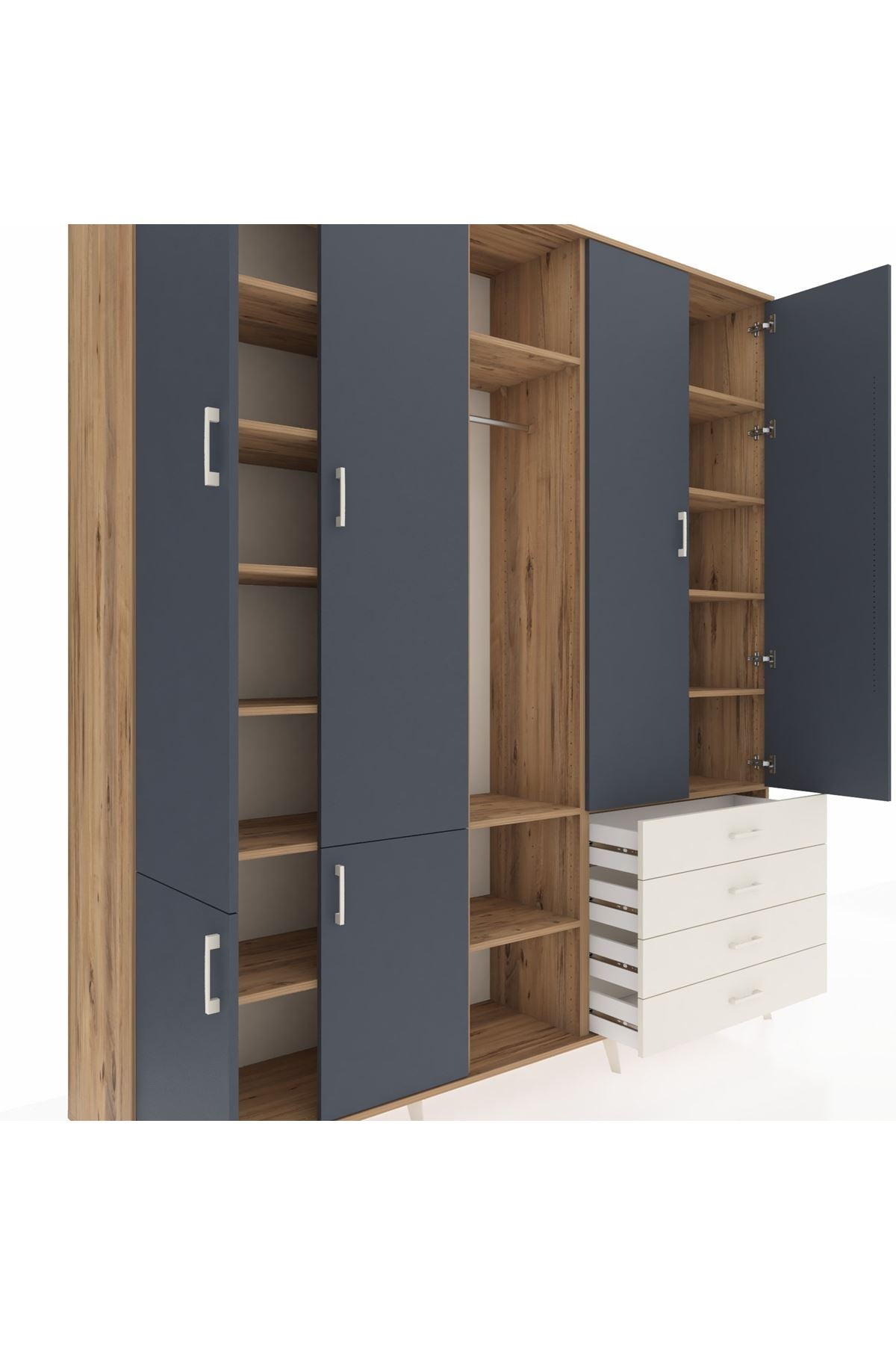 Hyperion Dolap 14 Raflı 4 Çekmeceli Tek Askılı 220x44x243 - S553M022V25B