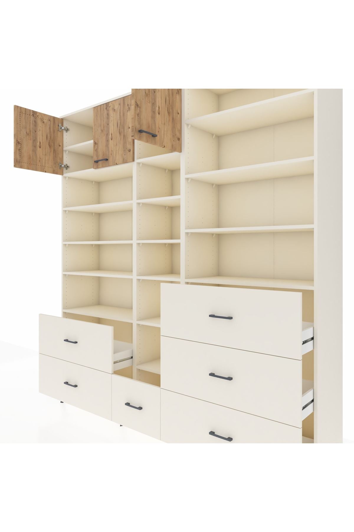 Hyperion Dolap 17 Raflı 6 Çekmeceli 3 Kapaklı 220x44x243 Aytaşı-Çam/Aytaşı