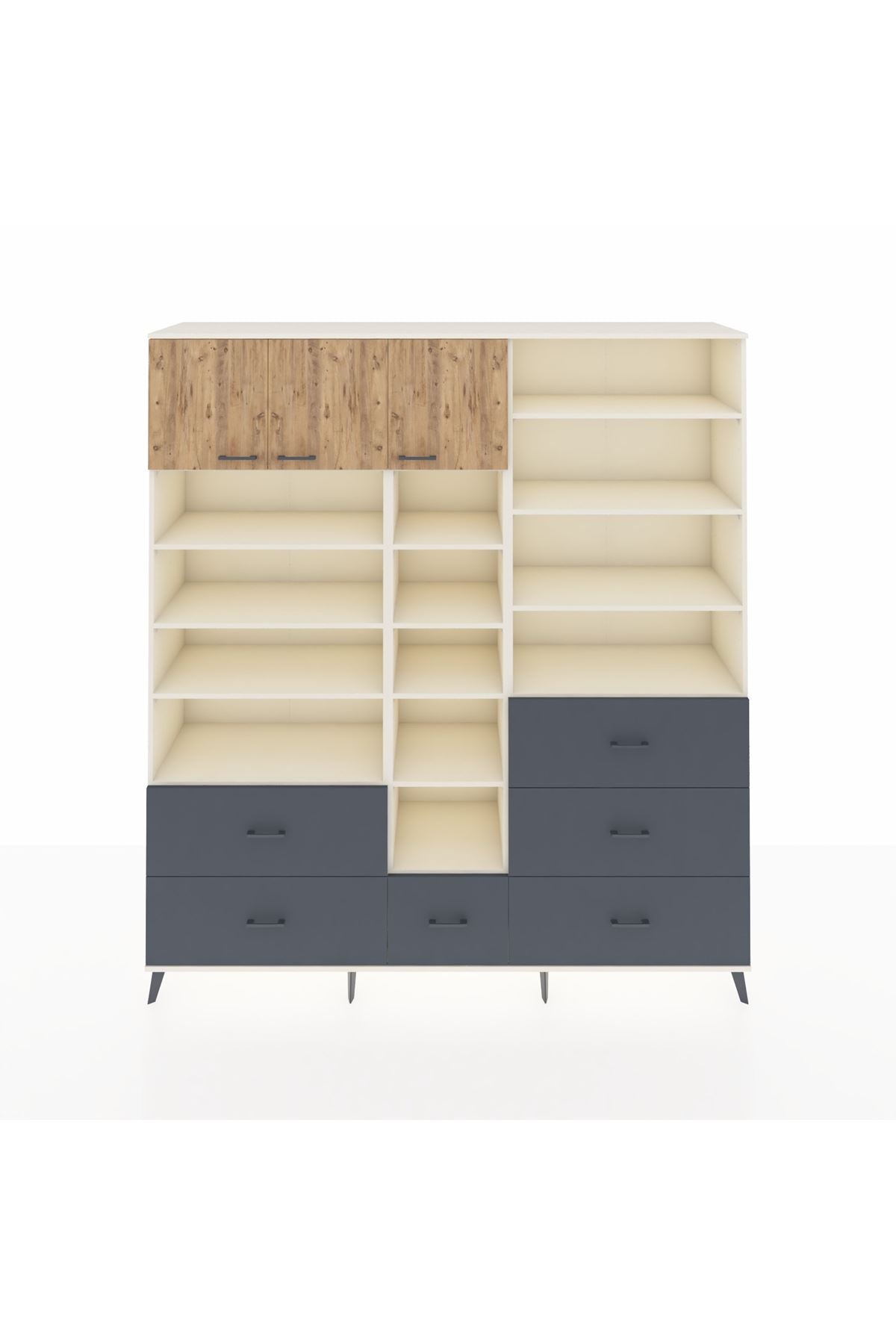 Hyperion Dolap 17 Raflı 6 Çekmeceli 3 Kapaklı 220x44x243 Aytaşı-Çam/Antrasit