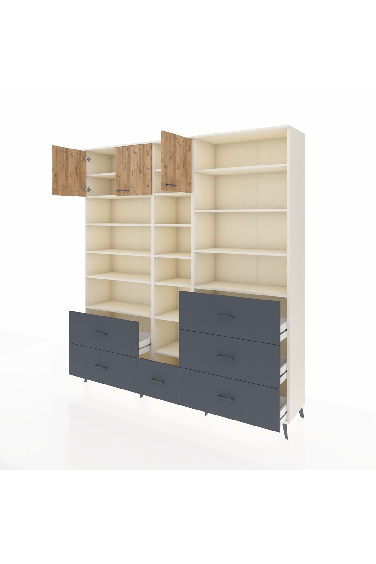 Hyperion Dolap 17 Raflı 6 Çekmeceli 3 Kapaklı 220x44x243 Aytaşı-Çam/Antrasit