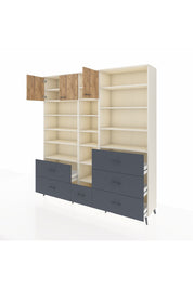 Hyperion Dolap 17 Raflı 6 Çekmeceli 3 Kapaklı 220x44x243 Aytaşı-Çam/Antrasit