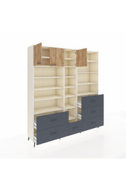 Hyperion Dolap 17 Raflı 6 Çekmeceli 3 Kapaklı 220x44x243 Aytaşı-Çam/Antrasit