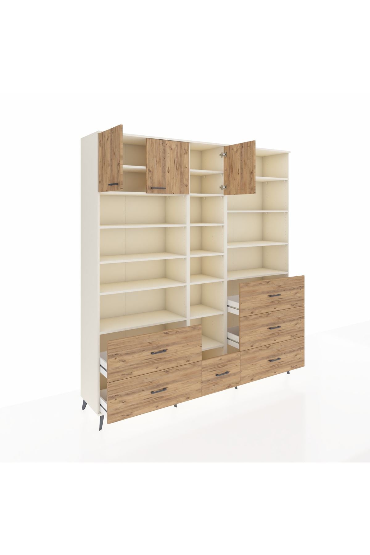 Hyperion Dolap 17 Raflı 6 Çekmeceli 3 Kapaklı 220x44x243 Aytaşı-Çam/Çam