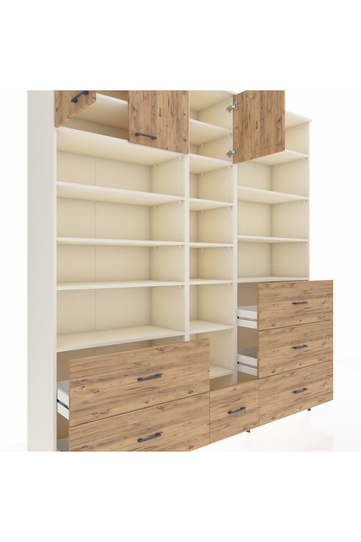 Hyperion Dolap 17 Raflı 6 Çekmeceli 3 Kapaklı 220x44x243 Aytaşı-Çam/Çam