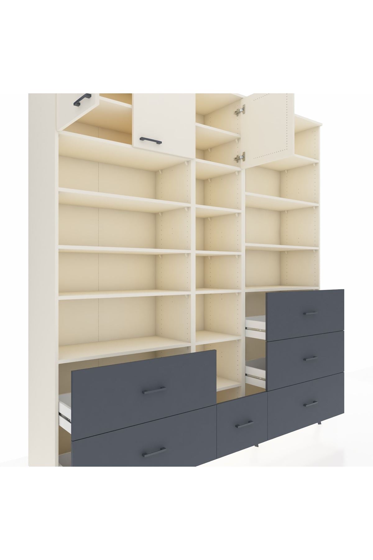 Hyperion Dolap 17 Raflı 6 Çekmeceli 3 Kapaklı 220x44x243 Aytaşı-Aytaşı/Antrasit