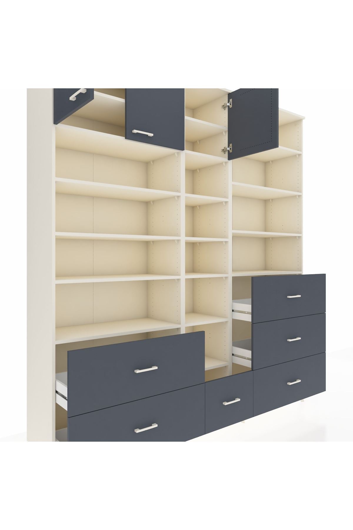 Hyperion Dolap 17 Raflı 6 Çekmeceli 3 Kapaklı 220x44x243 Aytaşı-Antrasit/Antrasit