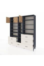 Hyperion Dolap 17 Raflı 6 Çekmeceli 3 Kapaklı 220x44x243 Antrasit-Çam/Aytaşı