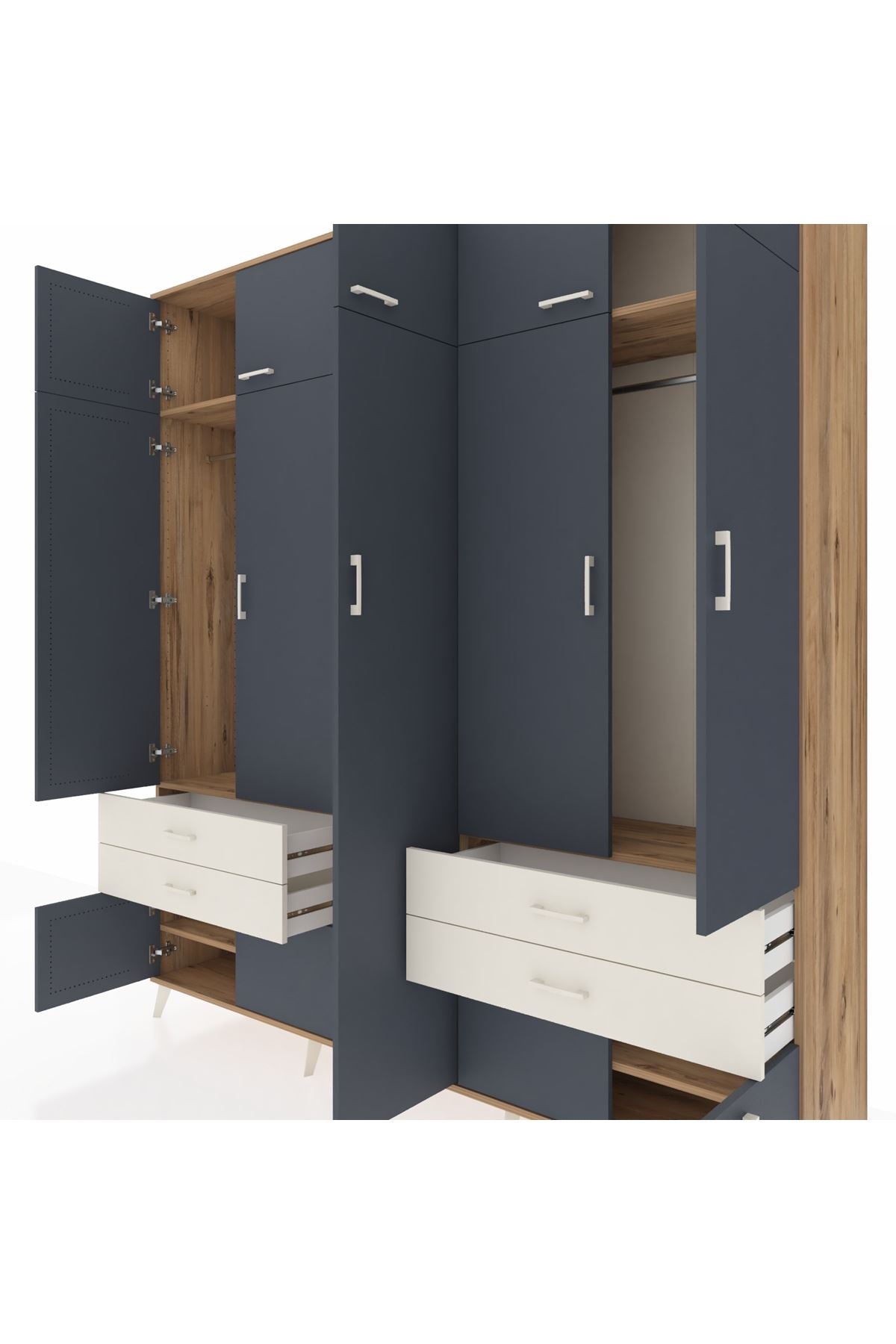 Hyperion Dolap 12 Raflı 4 Çekmeceli 2 Askılı 220x44x243 - S553M011V25B