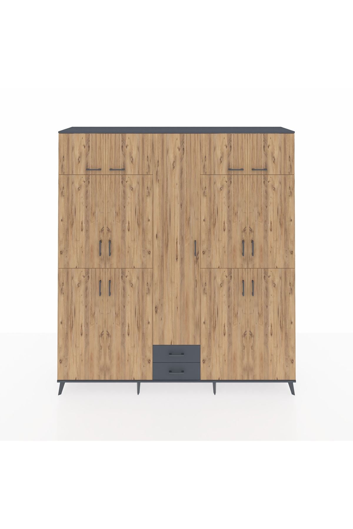 Hyperion Dolap 10 Raflı 2 Çekmeceli 4 Askılı 220x44x243 Antrasit-Çam/Antrasit