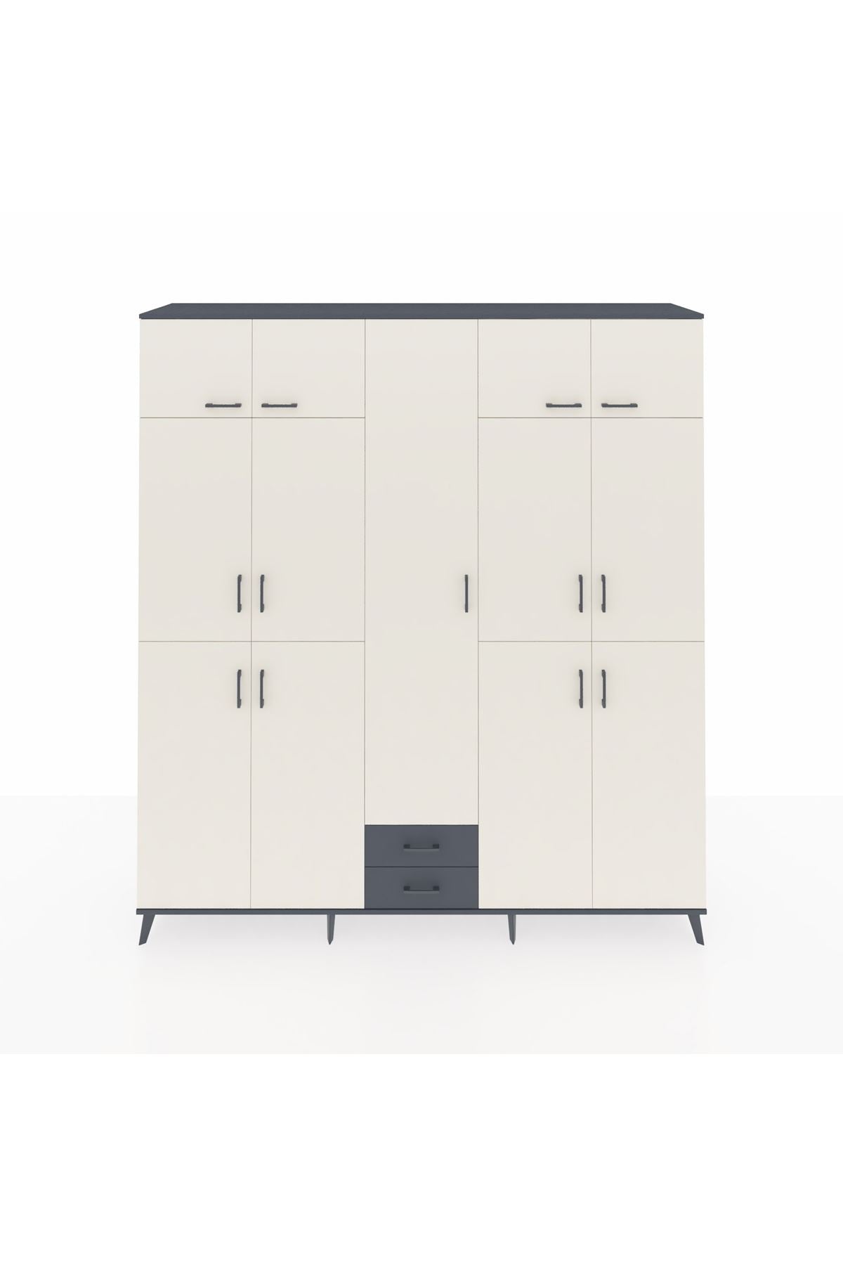 Hyperion Dolap 10 Raflı 2 Çekmeceli 4 Askılı 220x44x243 Antrasit-Aytaşı/Antrasit