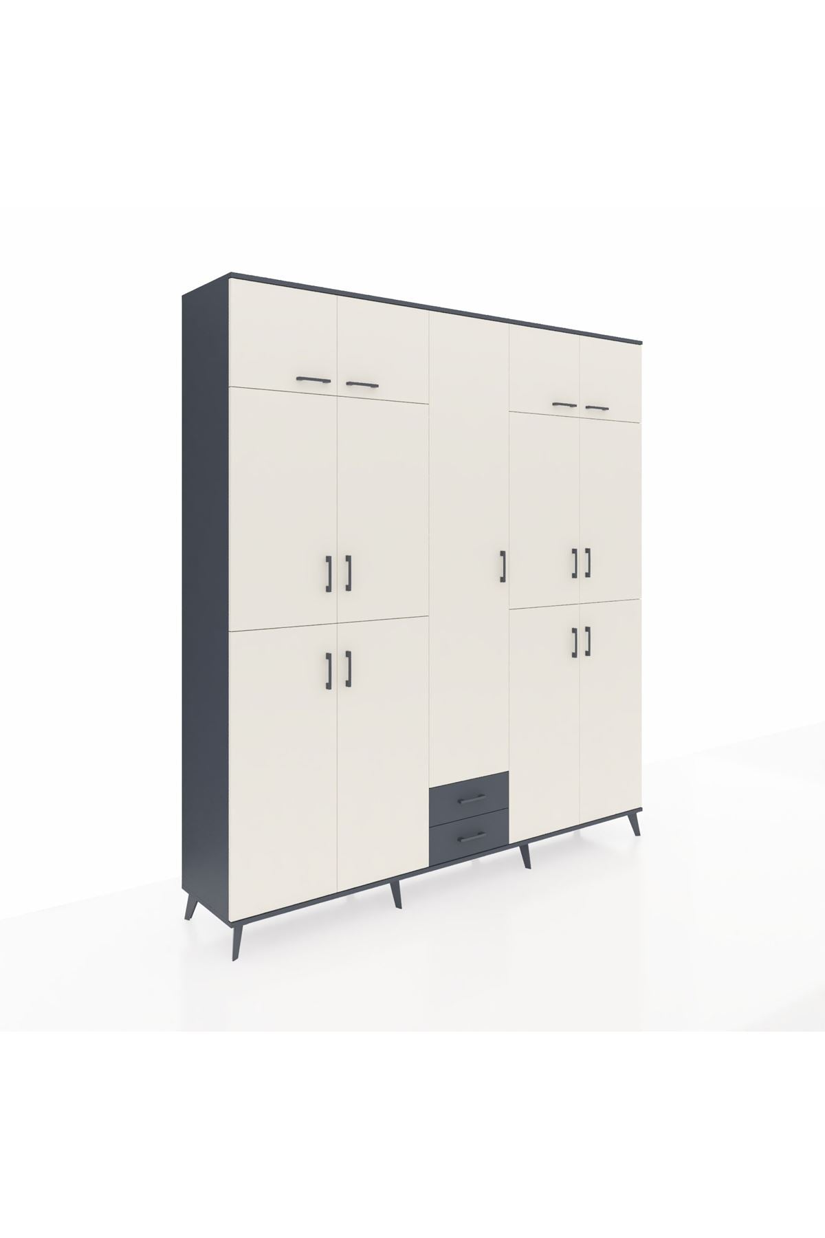 Hyperion Dolap 10 Raflı 2 Çekmeceli 4 Askılı 220x44x243 Antrasit-Aytaşı/Antrasit