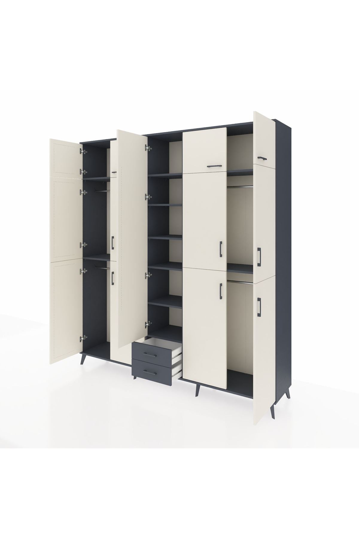 Hyperion Dolap 10 Raflı 2 Çekmeceli 4 Askılı 220x44x243 Antrasit-Aytaşı/Antrasit