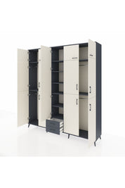 Hyperion Dolap 10 Raflı 2 Çekmeceli 4 Askılı 220x44x243 Antrasit-Aytaşı/Antrasit