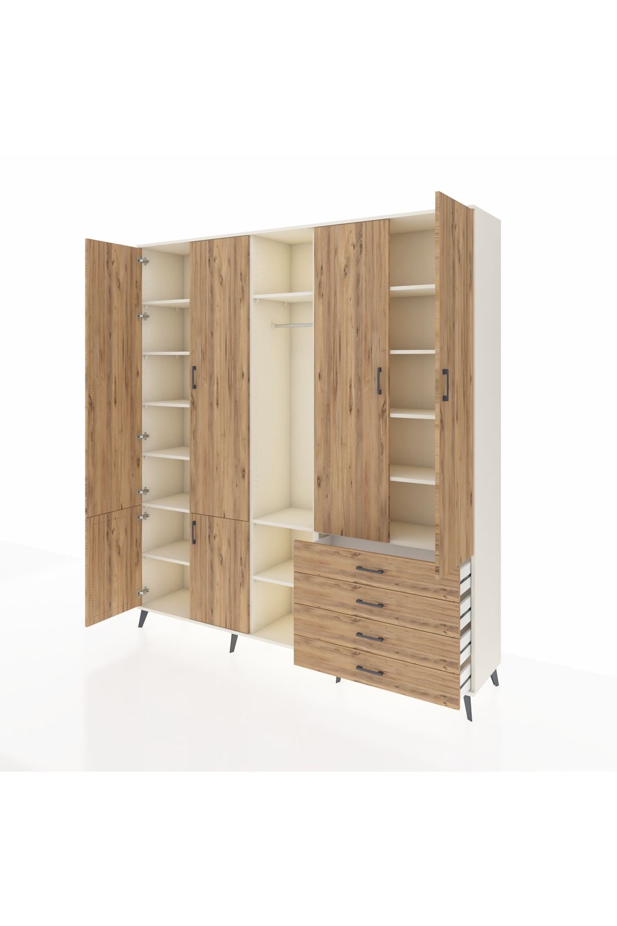 Hyperion Dolap 14 Raflı 4 Çekmeceli Tek Askılı 220x44x243 - S553M022V03B