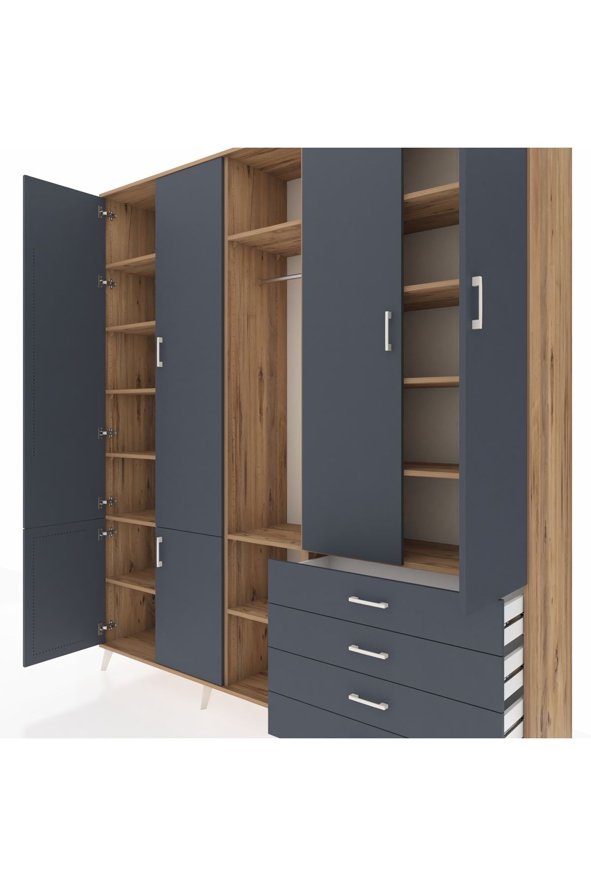 Hyperion Dolap 14 Raflı 4 Çekmeceli Tek Askılı 220x44x243 - S553M022V26B