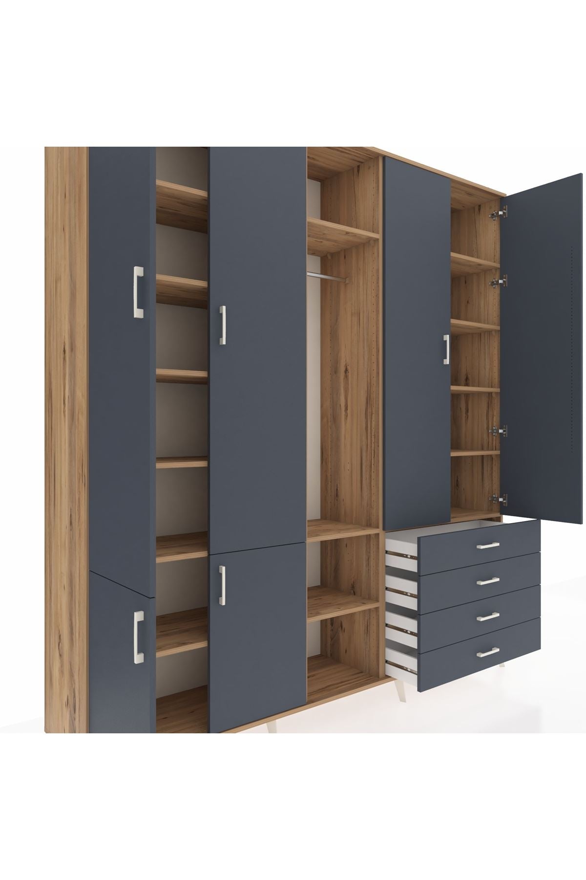 Hyperion Dolap 14 Raflı 4 Çekmeceli Tek Askılı 220x44x243 - S553M022V26B