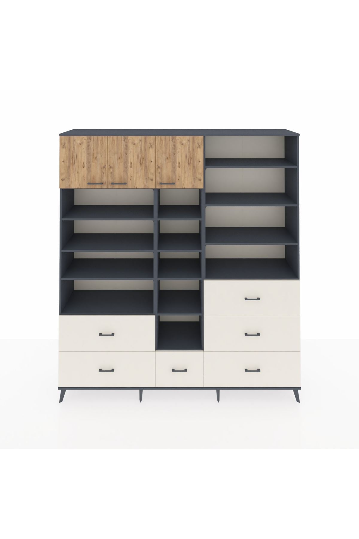 Hyperion Dolap 17 Raflı 6 Çekmeceli 3 Kapaklı 220x44x243 Antrasit-Çam/Aytaşı