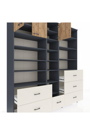 Hyperion Dolap 17 Raflı 6 Çekmeceli 3 Kapaklı 220x44x243 Antrasit-Çam/Aytaşı
