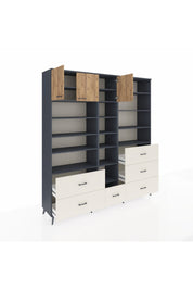 Hyperion Dolap 17 Raflı 6 Çekmeceli 3 Kapaklı 220x44x243 Antrasit-Çam/Aytaşı