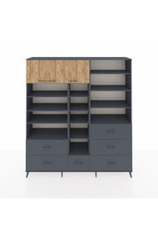 Hyperion Dolap 17 Raflı 6 Çekmeceli 3 Kapaklı 220x44x243 Antrasit-Çam/Antrasit