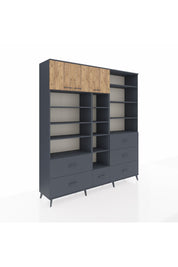 Hyperion Dolap 17 Raflı 6 Çekmeceli 3 Kapaklı 220x44x243 Antrasit-Çam/Antrasit