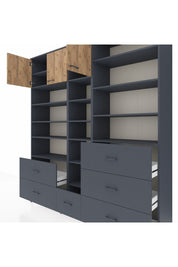 Hyperion Dolap 17 Raflı 6 Çekmeceli 3 Kapaklı 220x44x243 Antrasit-Çam/Antrasit