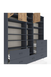 Hyperion Dolap 17 Raflı 6 Çekmeceli 3 Kapaklı 220x44x243 Antrasit-Çam/Antrasit