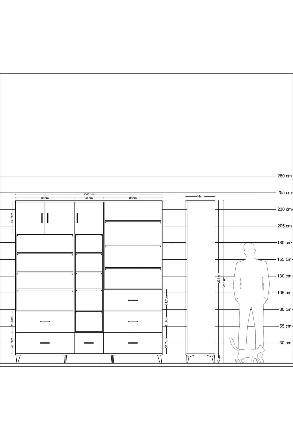 Hyperion Dolap 17 Raflı 6 Çekmeceli 3 Kapaklı 220x44x243 - S553M023V11B