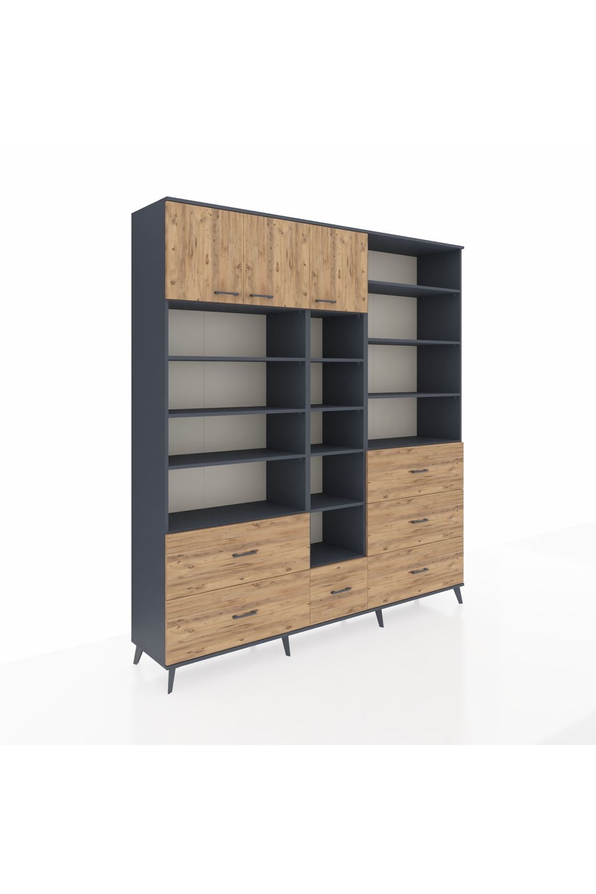 Hyperion Dolap 17 Raflı 6 Çekmeceli 3 Kapaklı 220x44x243 Antrasit-Çam/Çam