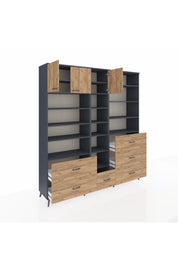 Hyperion Dolap 17 Raflı 6 Çekmeceli 3 Kapaklı 220x44x243 Antrasit-Çam/Çam
