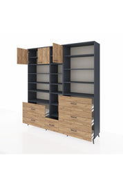 Hyperion Dolap 17 Raflı 6 Çekmeceli 3 Kapaklı 220x44x243 Antrasit-Çam/Çam