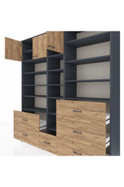 Hyperion Dolap 17 Raflı 6 Çekmeceli 3 Kapaklı 220x44x243 Antrasit-Çam/Çam