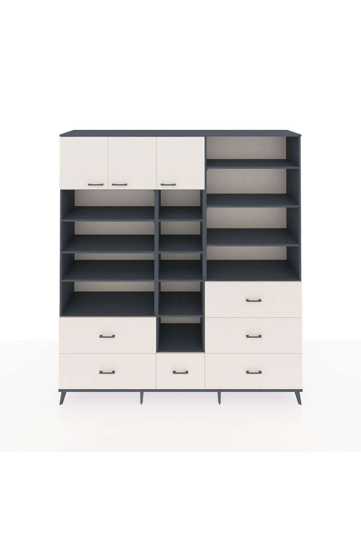 Hyperion Dolap 17 Raflı 6 Çekmeceli 3 Kapaklı 220x44x243 Antrasit-Aytaşı/Aytaşı