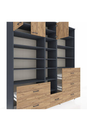 Hyperion Dolap 17 Raflı 6 Çekmeceli 3 Kapaklı 220x44x243 Antrasit-Çam/Çam