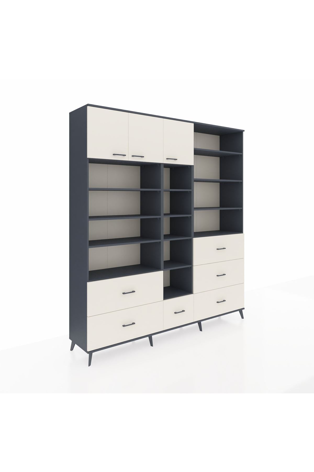 Hyperion Dolap 17 Raflı 6 Çekmeceli 3 Kapaklı 220x44x243 Antrasit-Aytaşı/Aytaşı