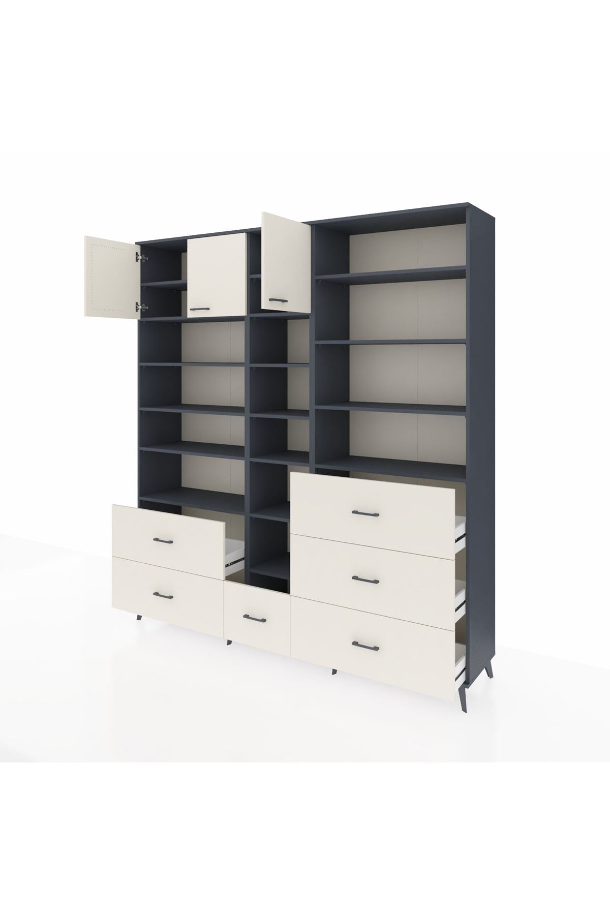 Hyperion Dolap 17 Raflı 6 Çekmeceli 3 Kapaklı 220x44x243 Antrasit-Aytaşı/Aytaşı