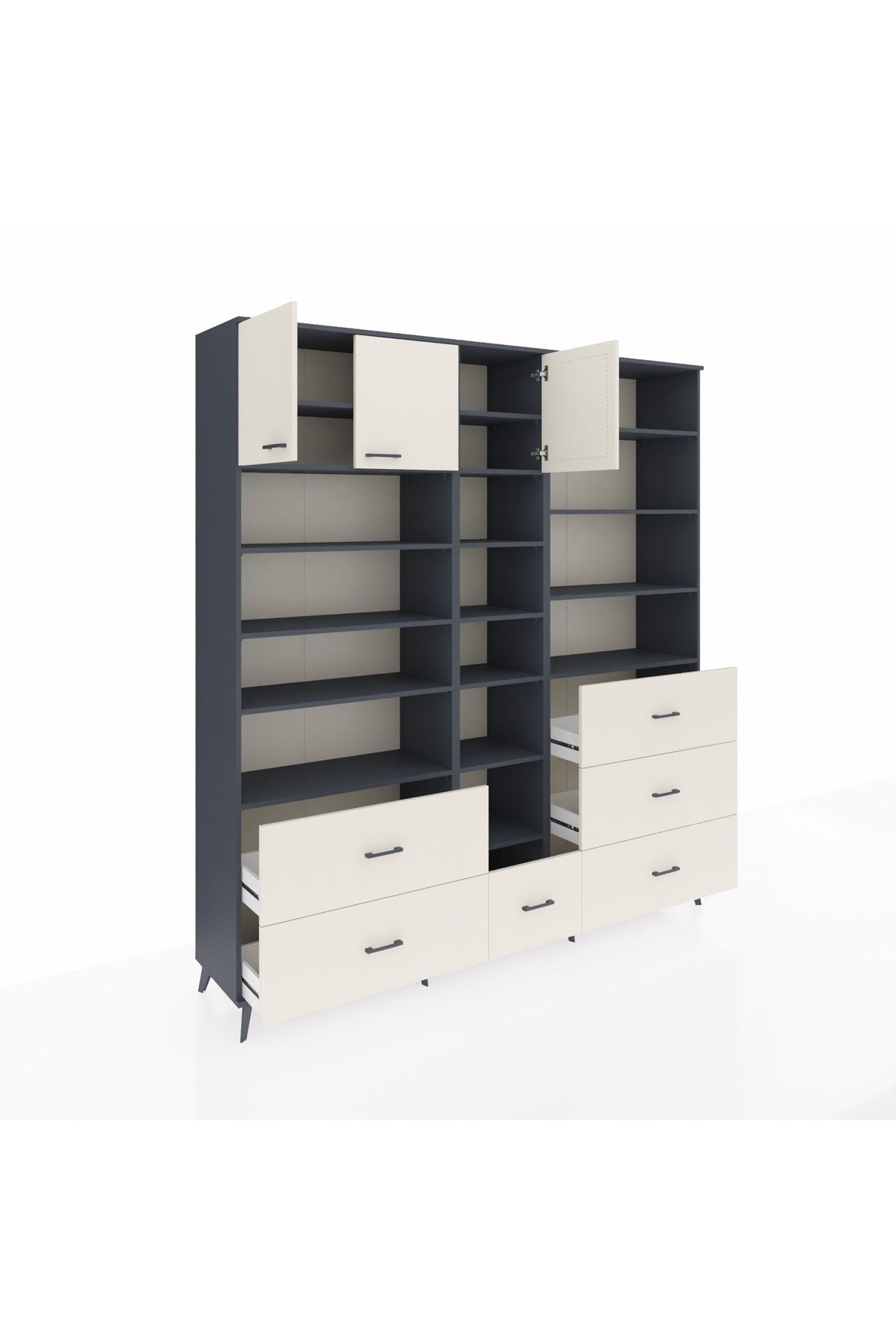 Hyperion Dolap 17 Raflı 6 Çekmeceli 3 Kapaklı 220x44x243 Antrasit-Aytaşı/Aytaşı