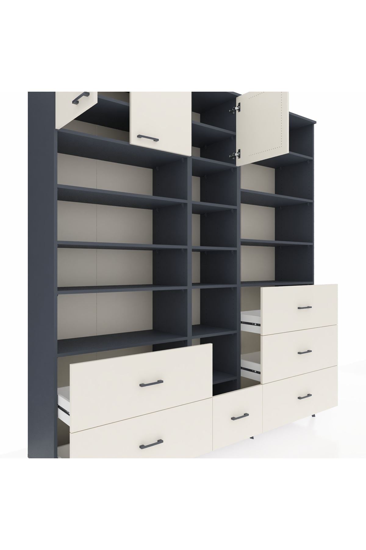 Hyperion Dolap 17 Raflı 6 Çekmeceli 3 Kapaklı 220x44x243 Antrasit-Aytaşı/Aytaşı