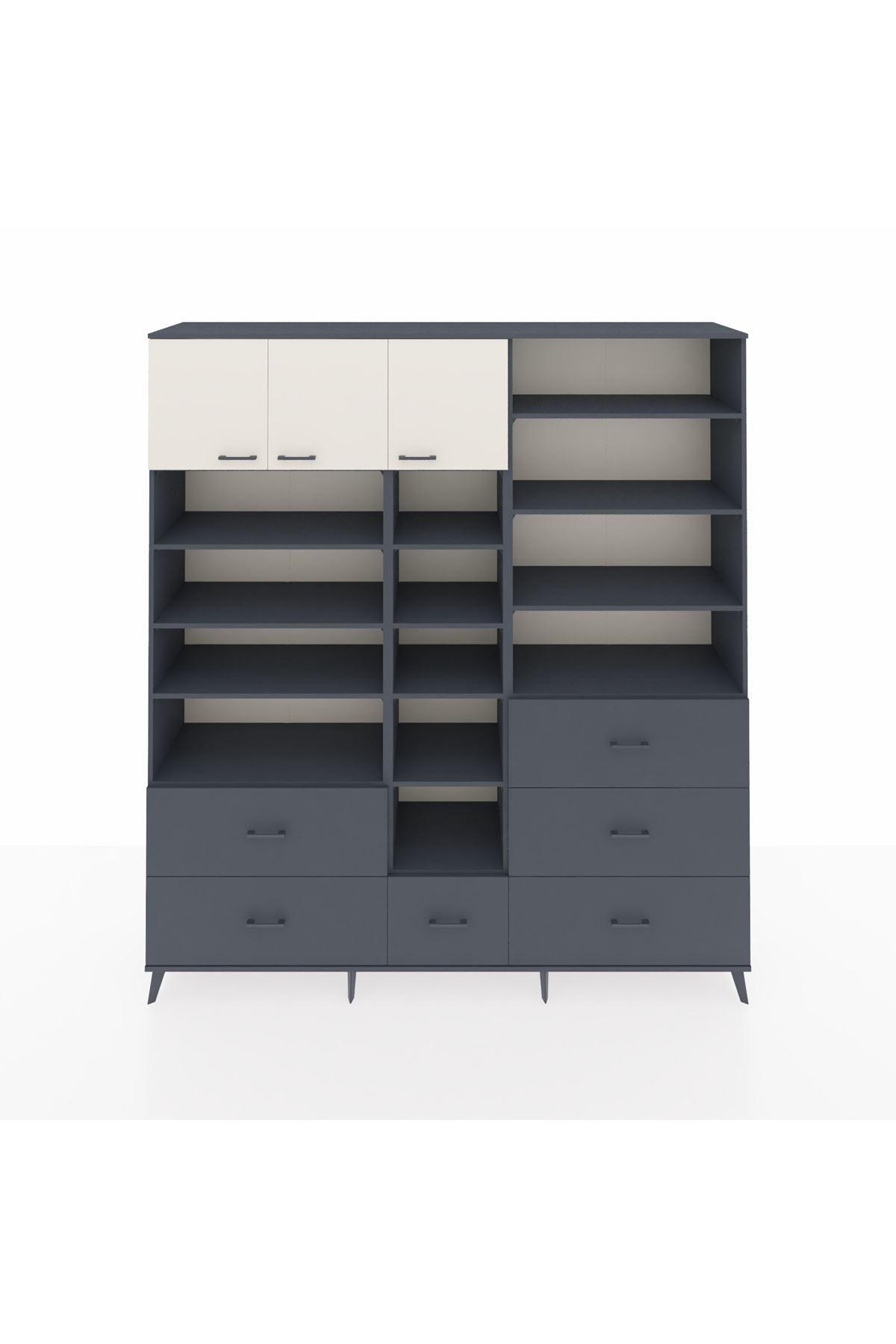 Hyperion Dolap 17 Raflı 6 Çekmeceli 3 Kapaklı 220x44x243 Antrasit-Aytaşı/Antrasit