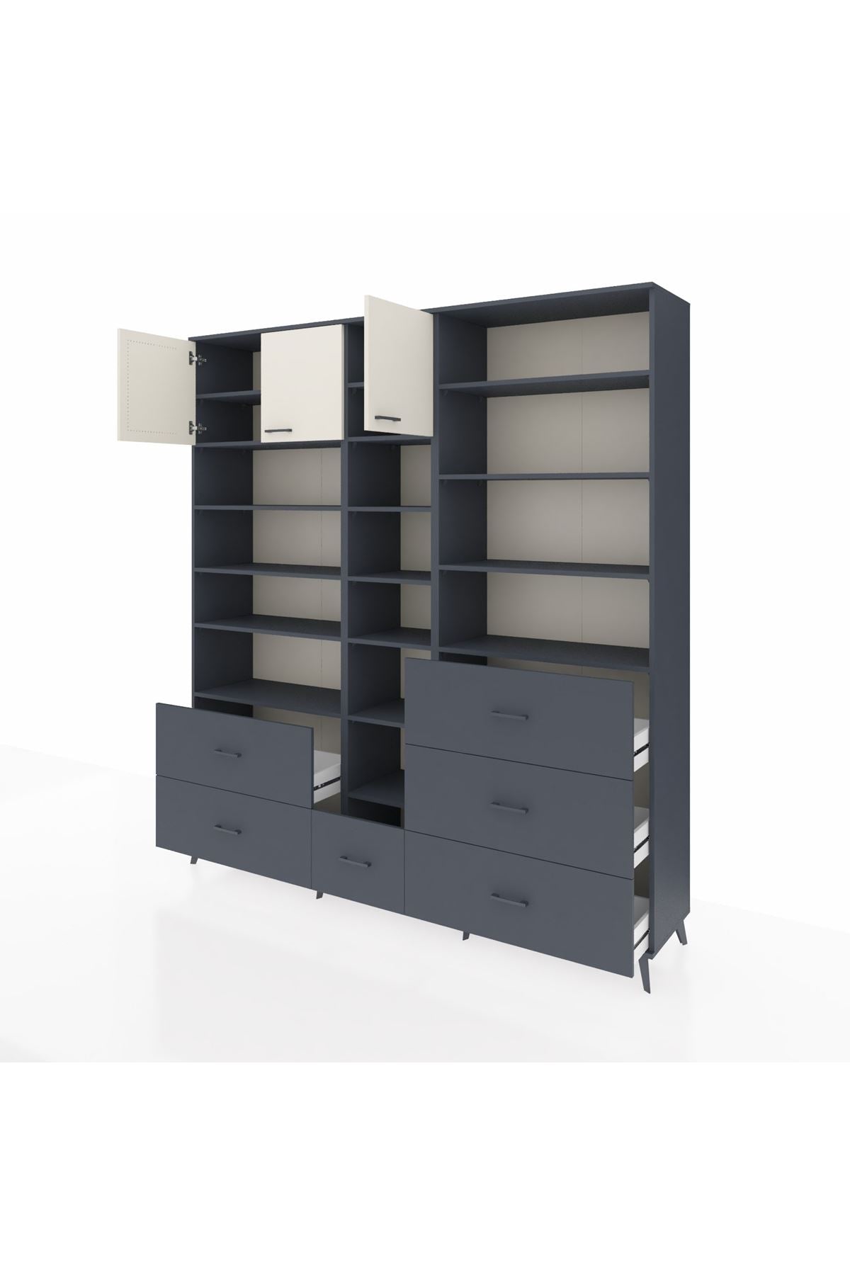 Hyperion Dolap 17 Raflı 6 Çekmeceli 3 Kapaklı 220x44x243 Antrasit-Aytaşı/Antrasit