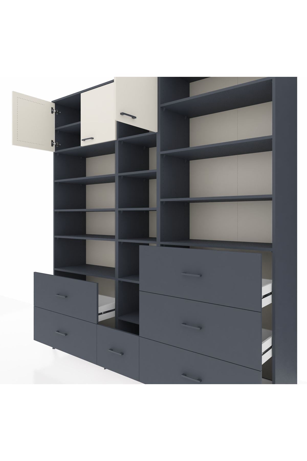 Hyperion Dolap 17 Raflı 6 Çekmeceli 3 Kapaklı 220x44x243 Antrasit-Aytaşı/Antrasit