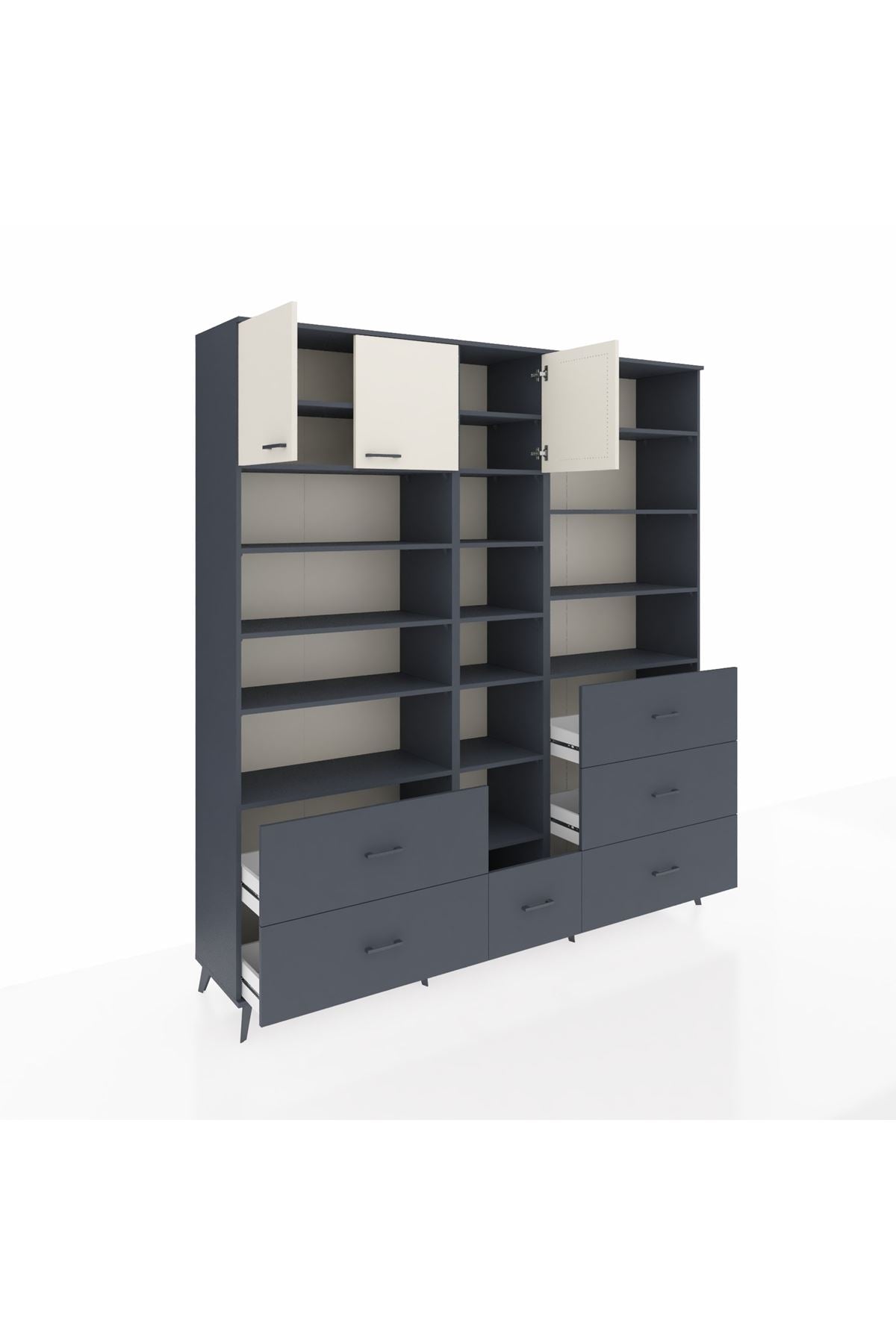 Hyperion Dolap 17 Raflı 6 Çekmeceli 3 Kapaklı 220x44x243 Antrasit-Aytaşı/Antrasit