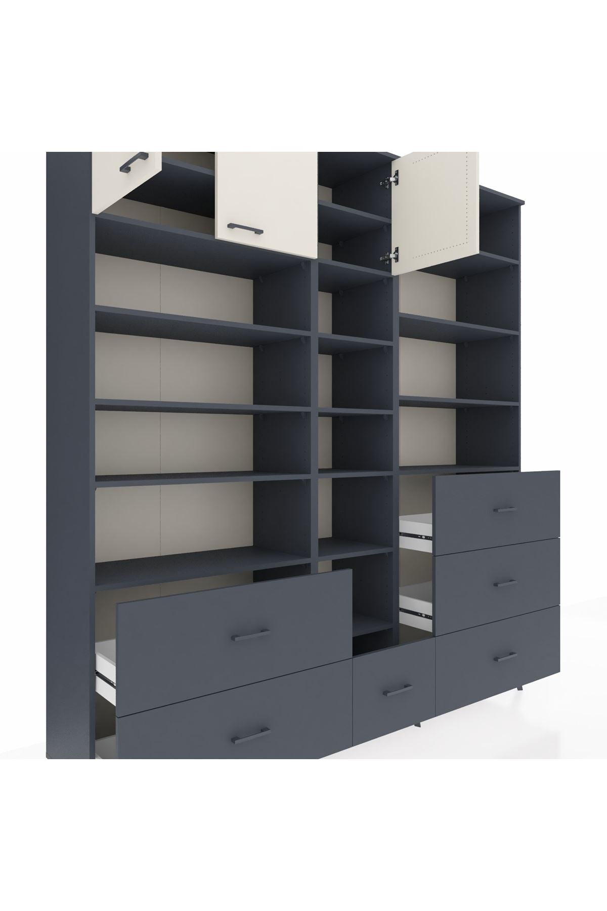 Hyperion Dolap 17 Raflı 6 Çekmeceli 3 Kapaklı 220x44x243 Antrasit-Aytaşı/Antrasit