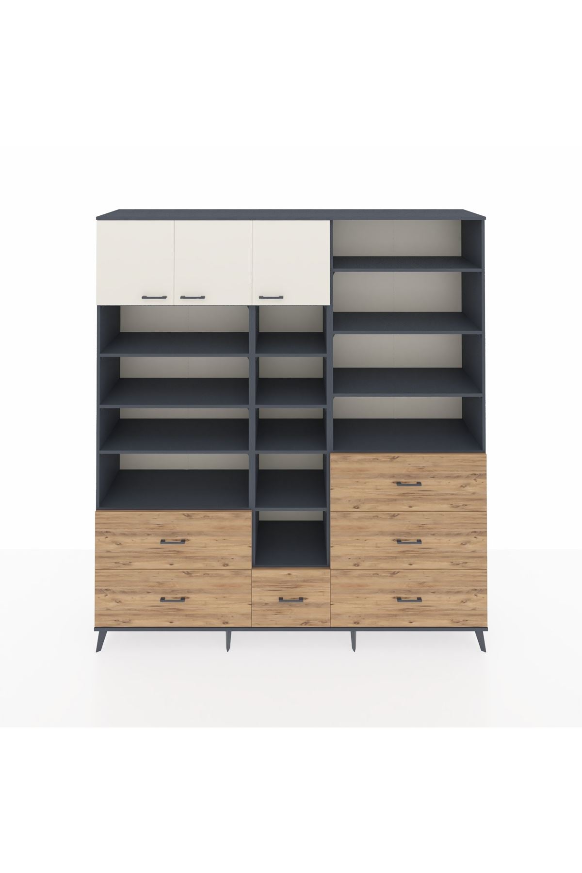 Hyperion Dolap 17 Raflı 6 Çekmeceli 3 Kapaklı 220x44x243 Antrasit-Aytaşı/Çam