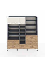 Hyperion Dolap 17 Raflı 6 Çekmeceli 3 Kapaklı 220x44x243 Antrasit-Aytaşı/Çam