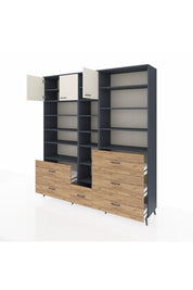 Hyperion Dolap 17 Raflı 6 Çekmeceli 3 Kapaklı 220x44x243 Antrasit-Aytaşı/Çam